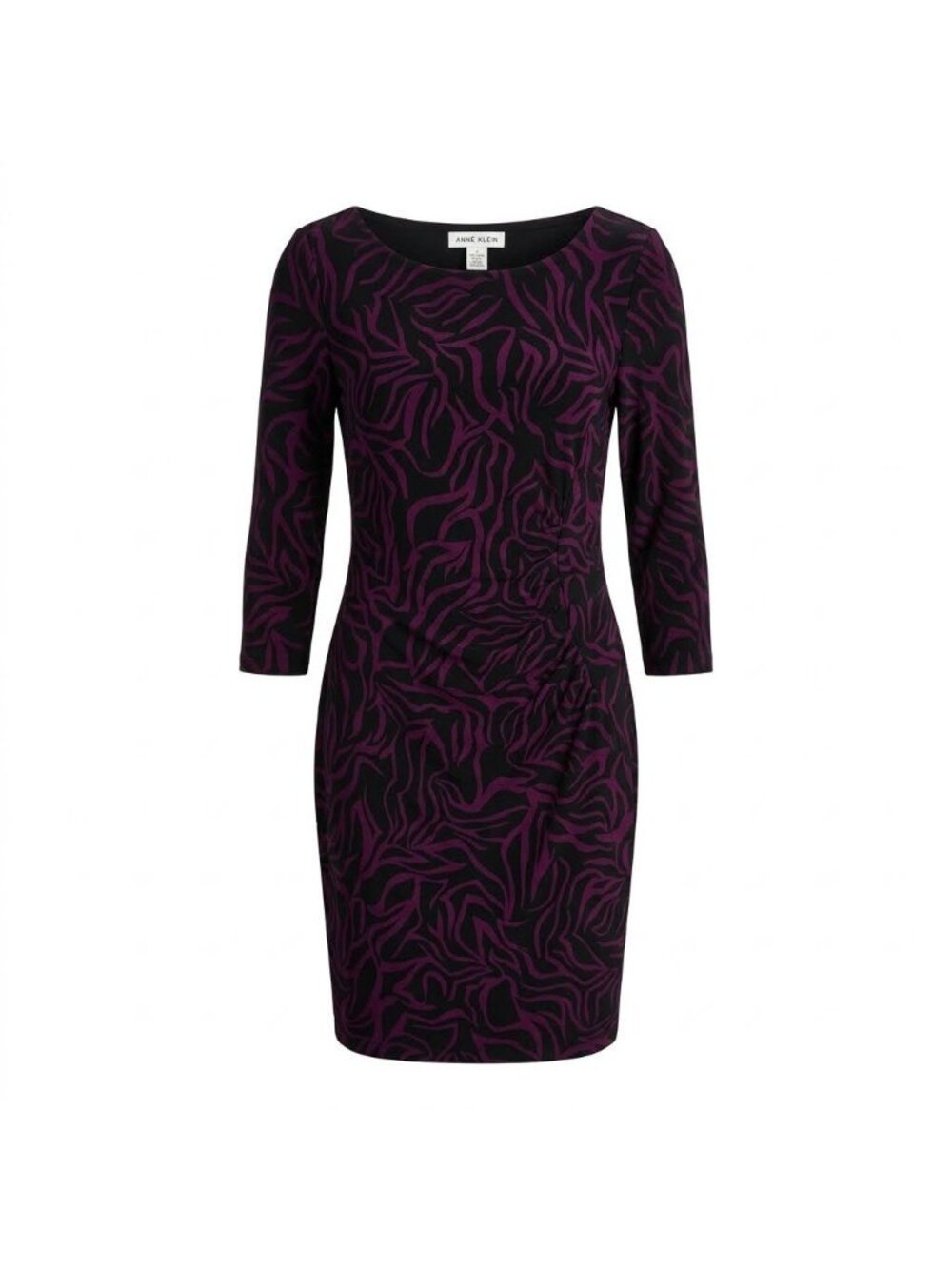 Anne Klein Magenta Black Zebra Matte Jersey Ruched Sheath Dress Sz 4 Whimsigoth